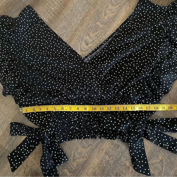 SHEIN Top Stretchy Polkadot Black White Smocked Side Tie 3X - Picture 10 of 13